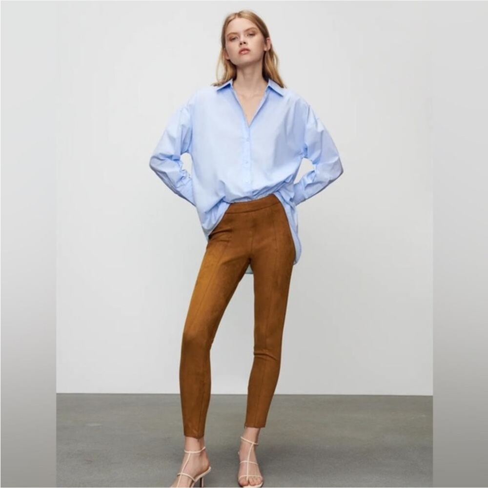 Zara Faux Suede Leggings w. Ankle Zipper - Size S